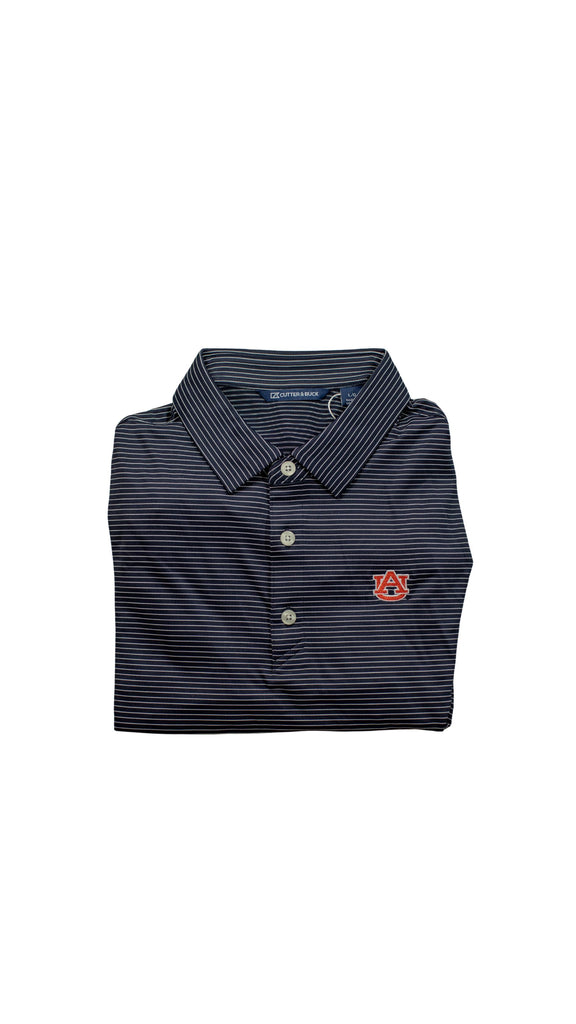 Auburn Tigers Forge Eco Fine Line Stripe Stretch Recycled Mens Polo - Auburn Logo