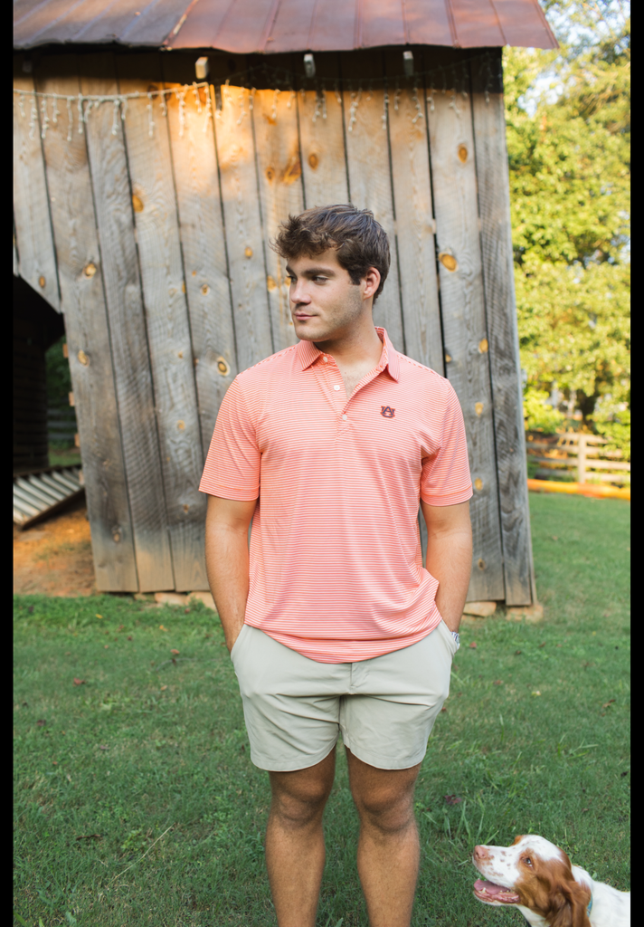 Auburn Tigers Forge Eco Double Stripe Stretch Recycled Mens Polo - Auburn Logo