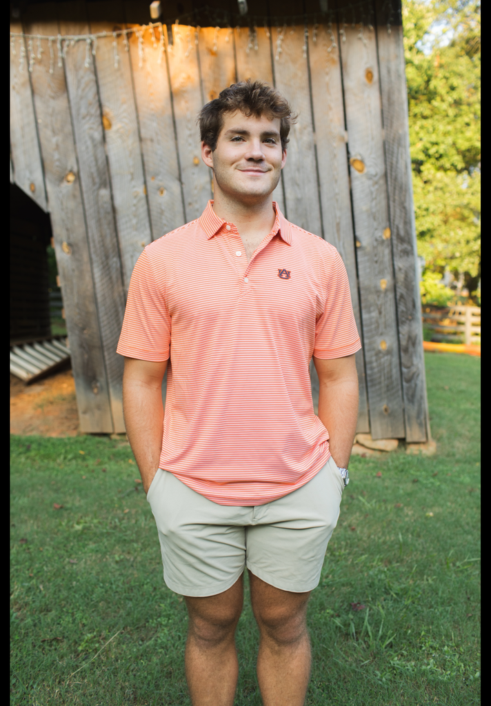 Auburn Tigers Forge Eco Double Stripe Stretch Recycled Mens Polo - Auburn Logo