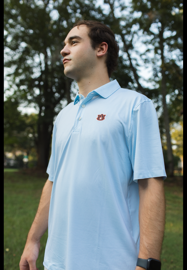 Auburn Tigers Forge Eco Fine Line Stripe Stretch Recycled Mens Polo - Auburn Logo