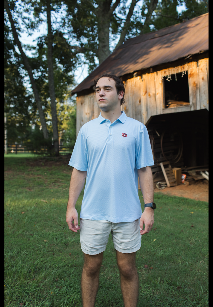 Auburn Tigers Forge Eco Fine Line Stripe Stretch Recycled Mens Polo - Auburn Logo