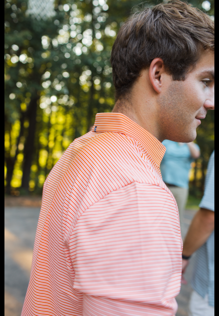 Auburn Tigers Forge Eco Fine Line Stripe Stretch Recycled Mens Polo - Sailor Aubie Logo