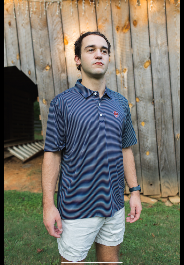 Auburn Tigers Forge Eco Double Stripe Stretch Recycled Mens Polo - Sailor Aubie Logo