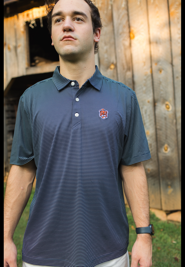 Auburn Tigers Forge Eco Double Stripe Stretch Recycled Mens Polo - Sailor Aubie Logo