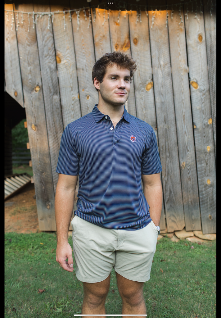 Auburn Tigers Forge Eco Double Stripe Stretch Recycled Mens Polo - Sailor Aubie Logo