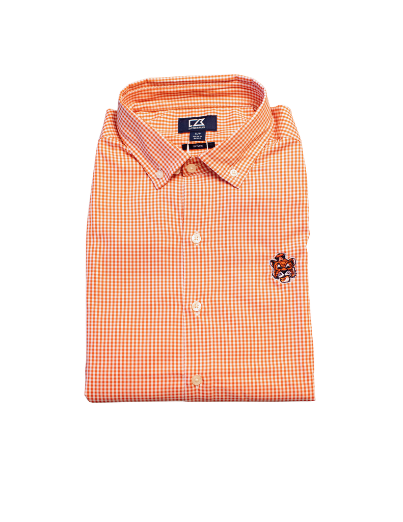 Cutter & Buck Auburn Tigers Skyline Eco Gingham Button Down Shirt - Sailor Aubie Logo