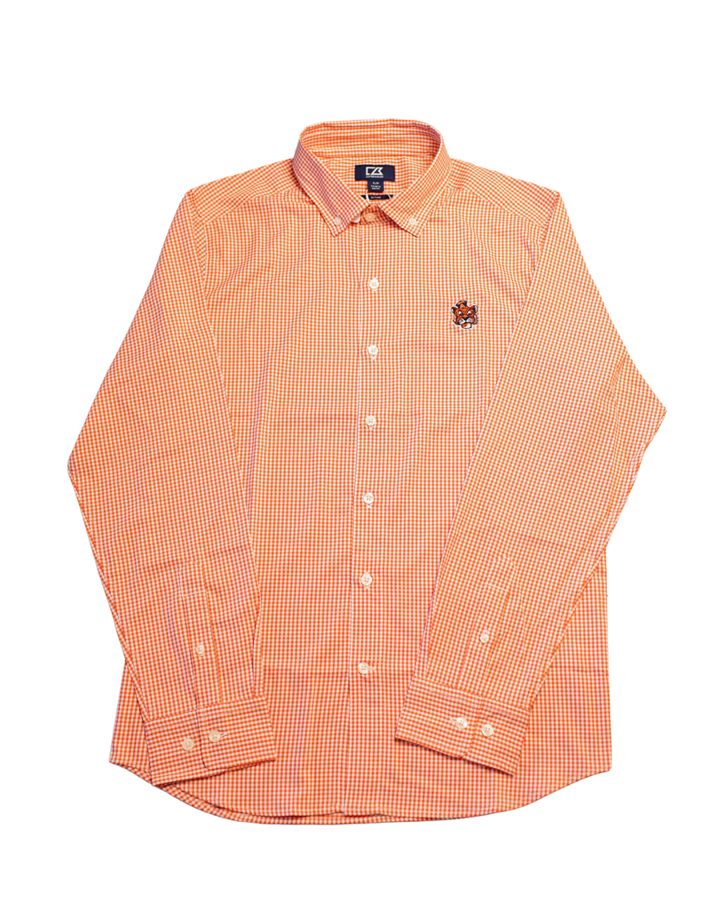 Cutter & Buck Auburn Tigers Skyline Eco Gingham Button Down Shirt - Sailor Aubie Logo