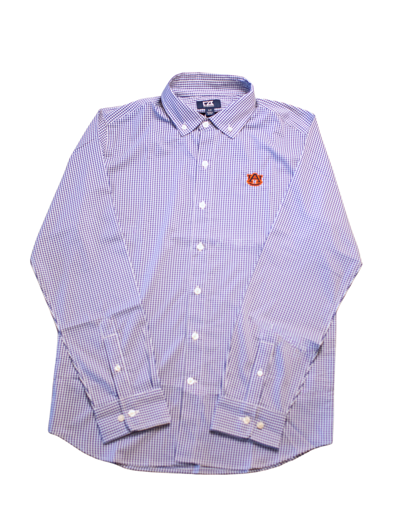 Cutter & Buck Skyline Epic Confidence Recycled Gingham Mens Long Sleeve Dress Shirt - Tour Blue/White - M Cutter & Buck Skyline Epic Confidence Recycled Gingham Mens Long Sleeve Dress Shirt - Tour Blue/White - M