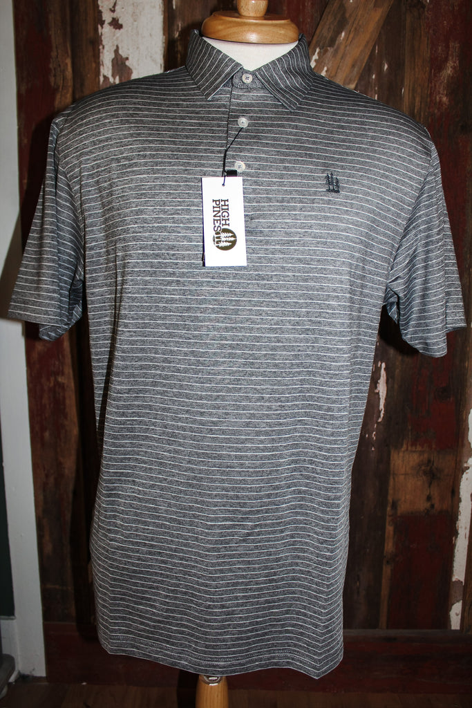 UGA Bulldog Head Loblolly Stripe Polo - Charcoal/White