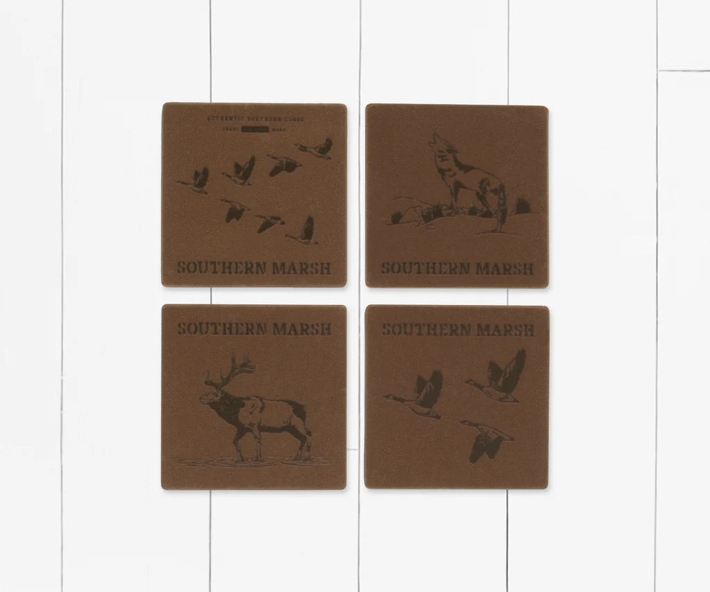 Waxed Canvas Coaster Set- Etched Animals